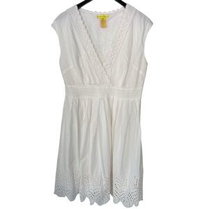 Catherine Malandrino Sleeveless Eyelet Lace V Neck White Cotton Dress Size 8 New